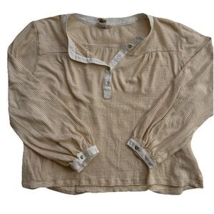 Anthropologie‎ Dolan Ferry Henley Long Sleeve Striped Tops Women's Medium Taupe